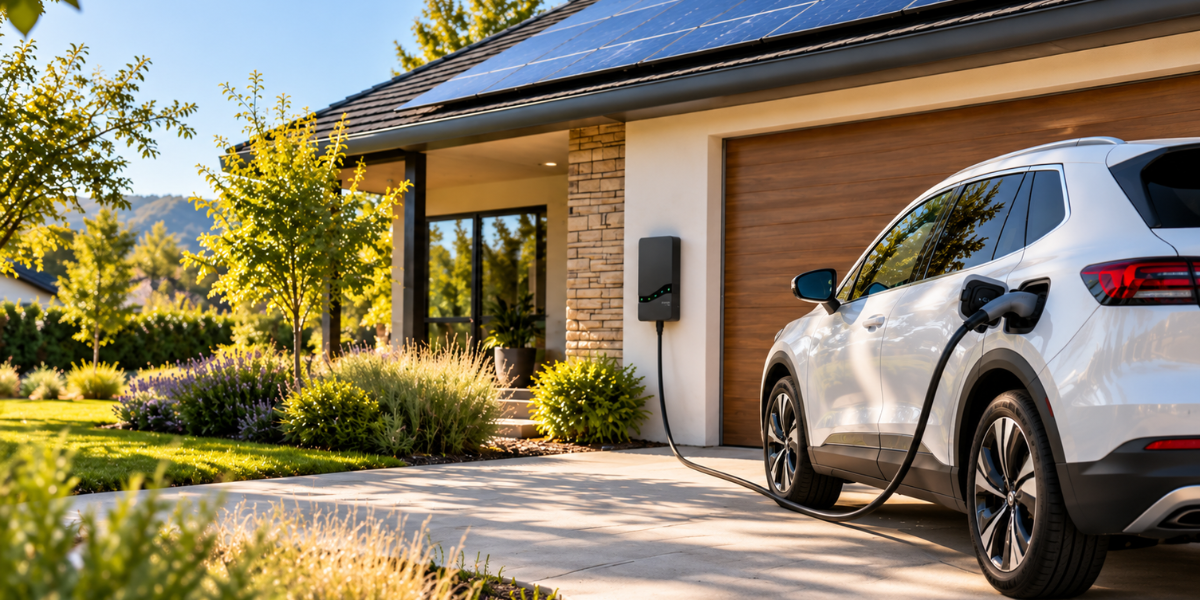 Electric vehicle charging at a solar-powered home during the day