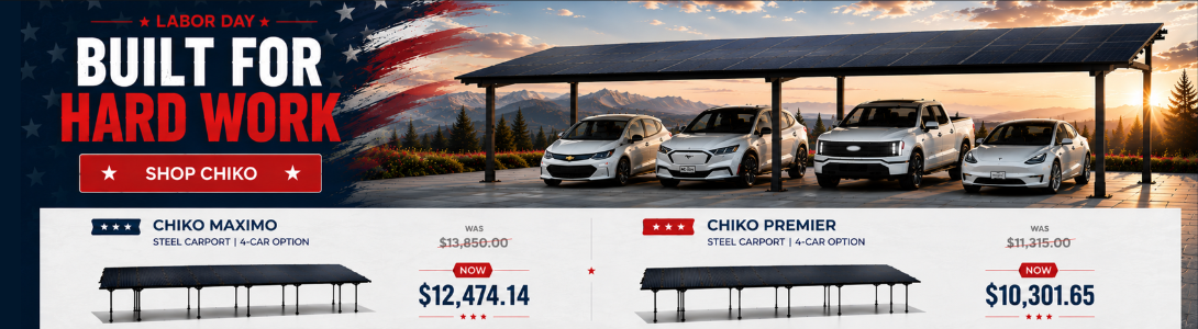 Limited-time savings on Chiko Maximo Steel Carport - 4 car Option and Chiko Premier Steel Carport - 4 car Option. Shop the sale now!