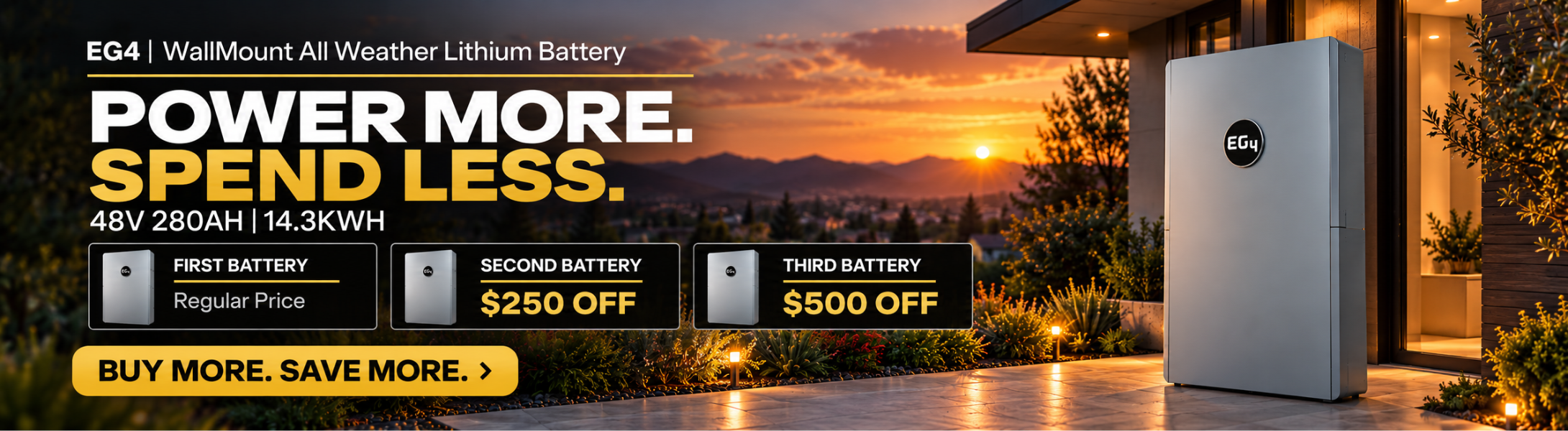 Buy more, save more on the EG4 WallMount All Weather Lithium Battery 280Ah! Shop the battery sale now.