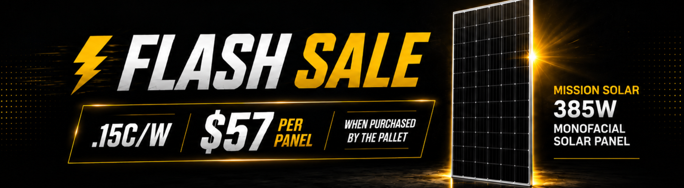 Mission Solar 385W Pallet of Monofacial Solar Panels only $57 when purchased by the pallet while supplies last. Shop now!